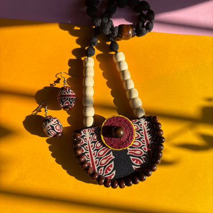 Zoya Necklace Set ( Black Ajrakh )